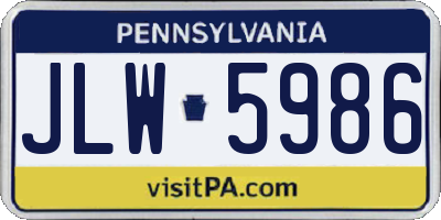 PA license plate JLW5986