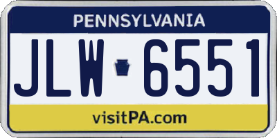 PA license plate JLW6551