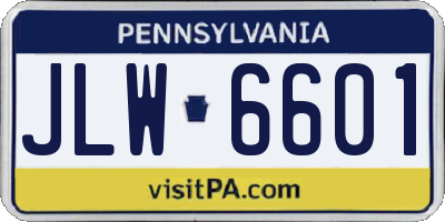 PA license plate JLW6601