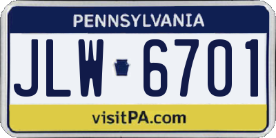 PA license plate JLW6701