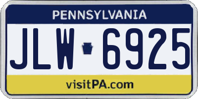 PA license plate JLW6925