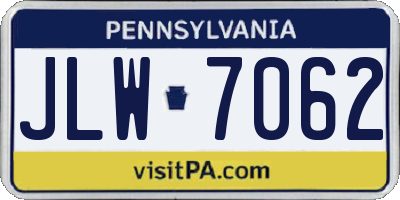 PA license plate JLW7062