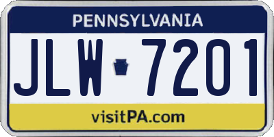PA license plate JLW7201