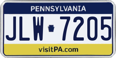 PA license plate JLW7205
