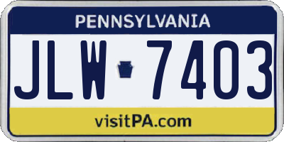PA license plate JLW7403