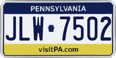 PA license plate JLW7502