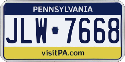 PA license plate JLW7668