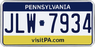 PA license plate JLW7934