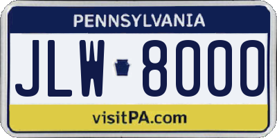 PA license plate JLW8000