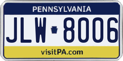 PA license plate JLW8006