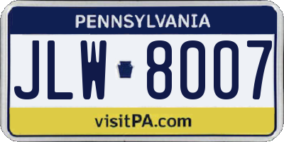 PA license plate JLW8007
