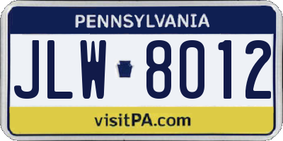 PA license plate JLW8012
