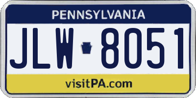 PA license plate JLW8051