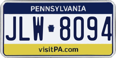 PA license plate JLW8094