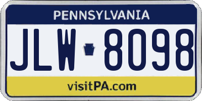 PA license plate JLW8098