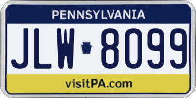 PA license plate JLW8099