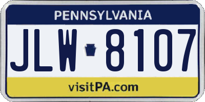 PA license plate JLW8107