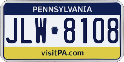 PA license plate JLW8108