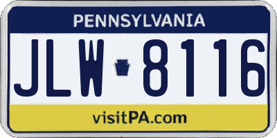 PA license plate JLW8116
