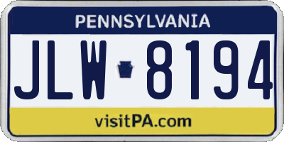 PA license plate JLW8194