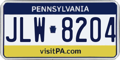 PA license plate JLW8204