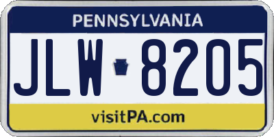PA license plate JLW8205