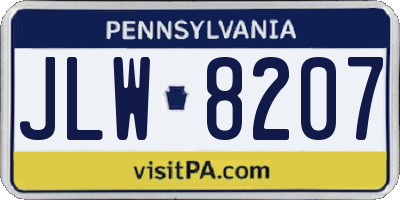 PA license plate JLW8207