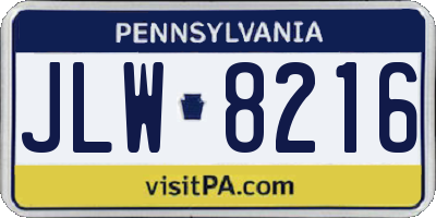 PA license plate JLW8216