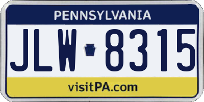 PA license plate JLW8315