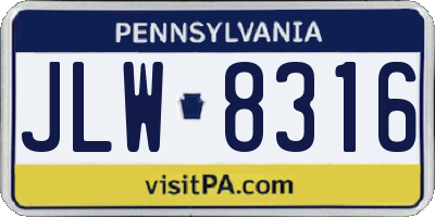 PA license plate JLW8316