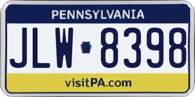 PA license plate JLW8398