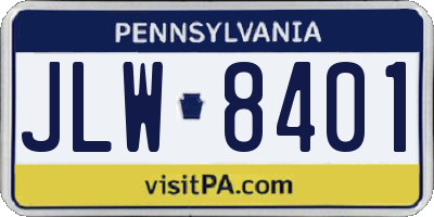 PA license plate JLW8401