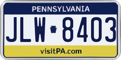 PA license plate JLW8403