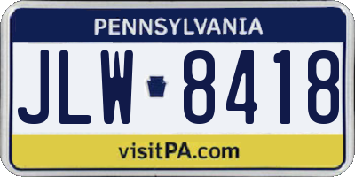 PA license plate JLW8418