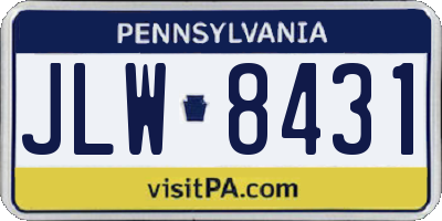 PA license plate JLW8431