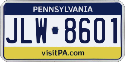 PA license plate JLW8601