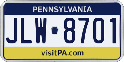 PA license plate JLW8701