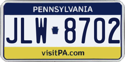 PA license plate JLW8702