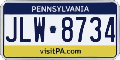 PA license plate JLW8734