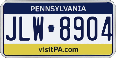 PA license plate JLW8904