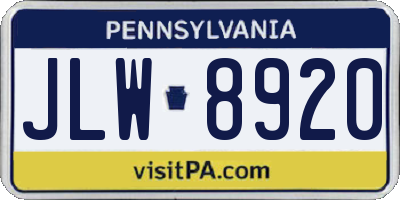 PA license plate JLW8920