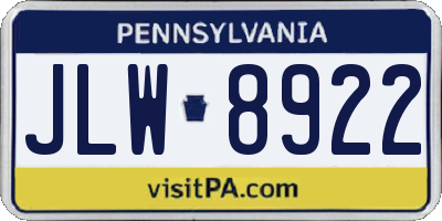 PA license plate JLW8922