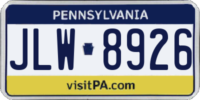 PA license plate JLW8926