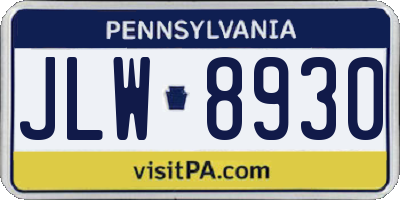 PA license plate JLW8930