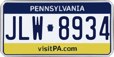 PA license plate JLW8934