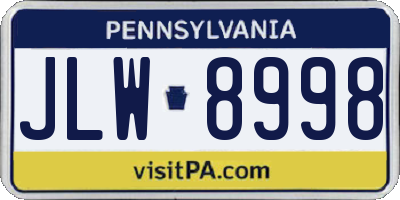 PA license plate JLW8998