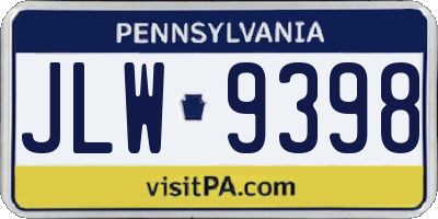 PA license plate JLW9398