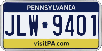 PA license plate JLW9401