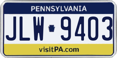 PA license plate JLW9403
