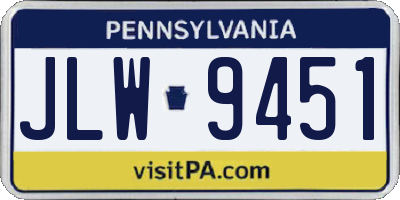 PA license plate JLW9451